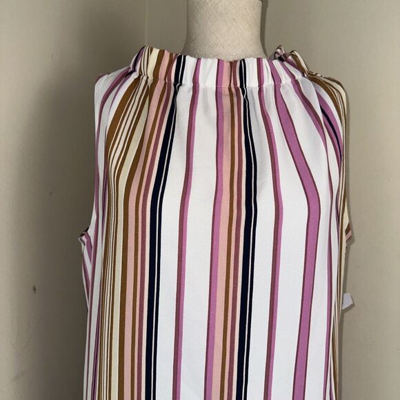 NWT Apt .9 Multicolor Sleeveless Striped Dress Pink Black Cream Midi Sz Small - Picture 2 of 9